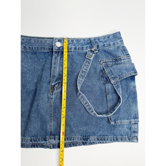 Denim Cargo Skirt Women's XL Blue Utility Pockets D-Ring Strap Y2K Streetwear - Picture 6 of 8